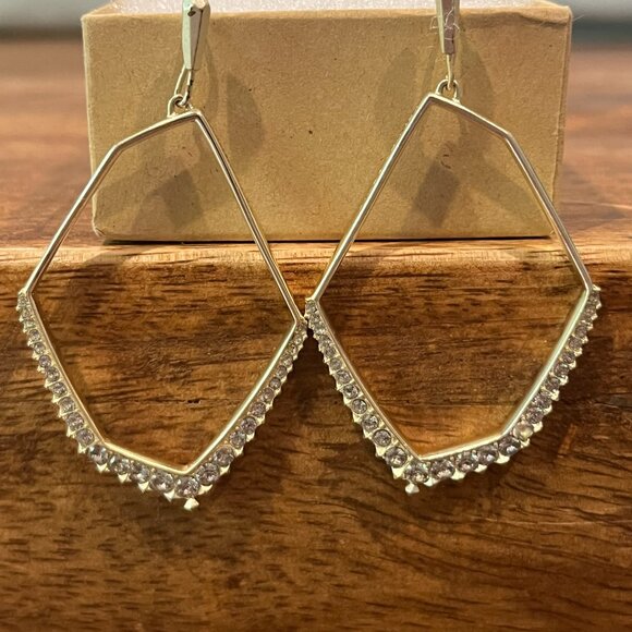 Kendra Scott Open Frame Drop Nell Earrings, Hoop French Wire CZ Yellow Gold Tone - Picture 4 of 7